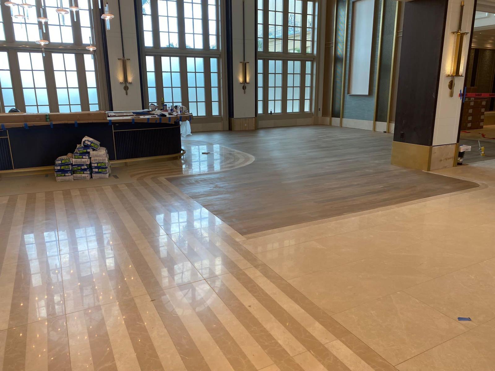 Commercial flooring installation in a modern office